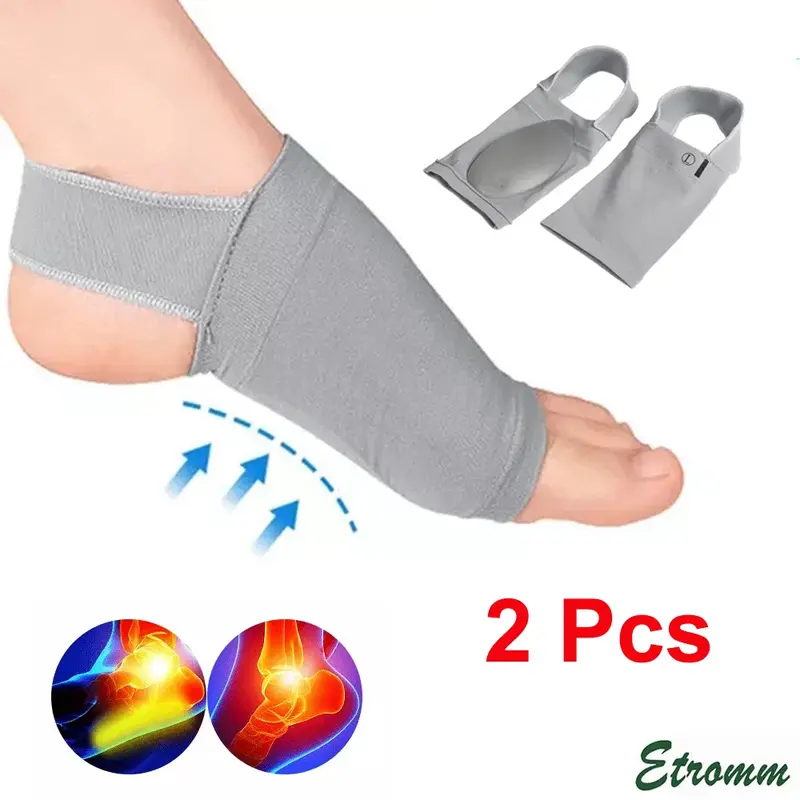 Arch Support Brace Sleeve - Nylon Compression Sleeve with Gel Insert & Pad, Ankle Wrap for Plantar Fasciitis & Casual Stroll, 1 Size Fits Most, Comfortable, Easy Installation, Long-Lasting, 2-Pc Spare Set
