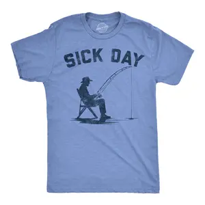 Mens Funny T Shirts Sick Day Fishing Sarcastic Fish Joke Tee For Men Mens Funny T Shirts Cool Vintage Fashion T-Shirt Gift Classic Menswear Office Apparel for Men Funny Fishing Short Sleeve Novelty Tees for Light Blue