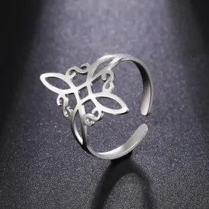 Square Witch Knot Ring Silver Open Adjustable Index Finger Ring Women Jewelry