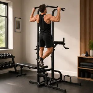 Power Tower Pull Up Bar & Dip Station with Bench - Adjustable Height Indoor Home Gym Multi-Grip Fitness Equipment