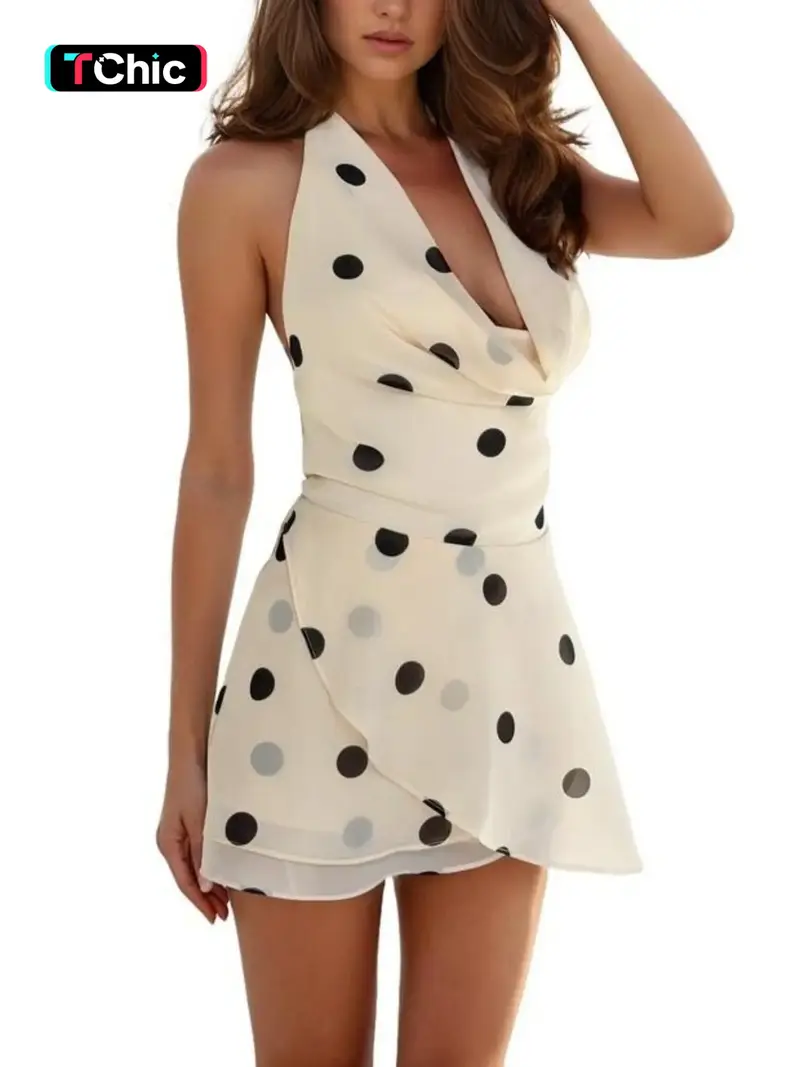 open lace back dress Marguerite Halter Top | Brown Polka | Womens main image 1