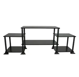 No Tools TV Stand for TVs up to 40" True Black Oak Finish with 3 Shelves and Stable Design