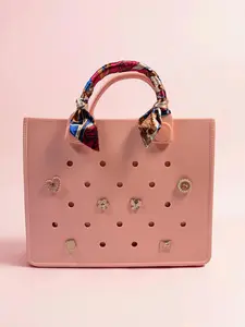 5 FREE Jibitz! Pink EVA Tote Bag Charm Holes, Customizable Crossbody Handbag