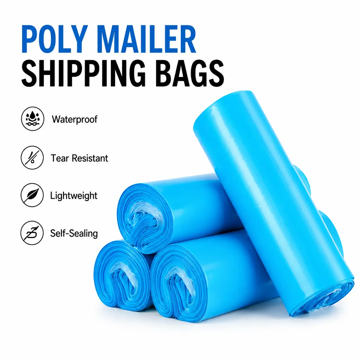 Bright blue Poly Mailers Shipping Bags, Self Seal Waterproof Plastic Mailing Envelopes, Multiple Sizes & Thickness for eCommerce Shipping Postal Bags