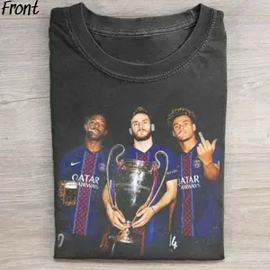 Vintage The King of Champions League Graphic Tee, Funny Dembele, Kvaratskhelia and Doué At The Party Shirt, Funny Soccer Merch, Unisex Meme Cringe Funny Shirt, Dark Meme Weirdcore Gen Z Tee, Hilarious Tee, 100% Cotton Lightweight Shortsleeve, Streetwear