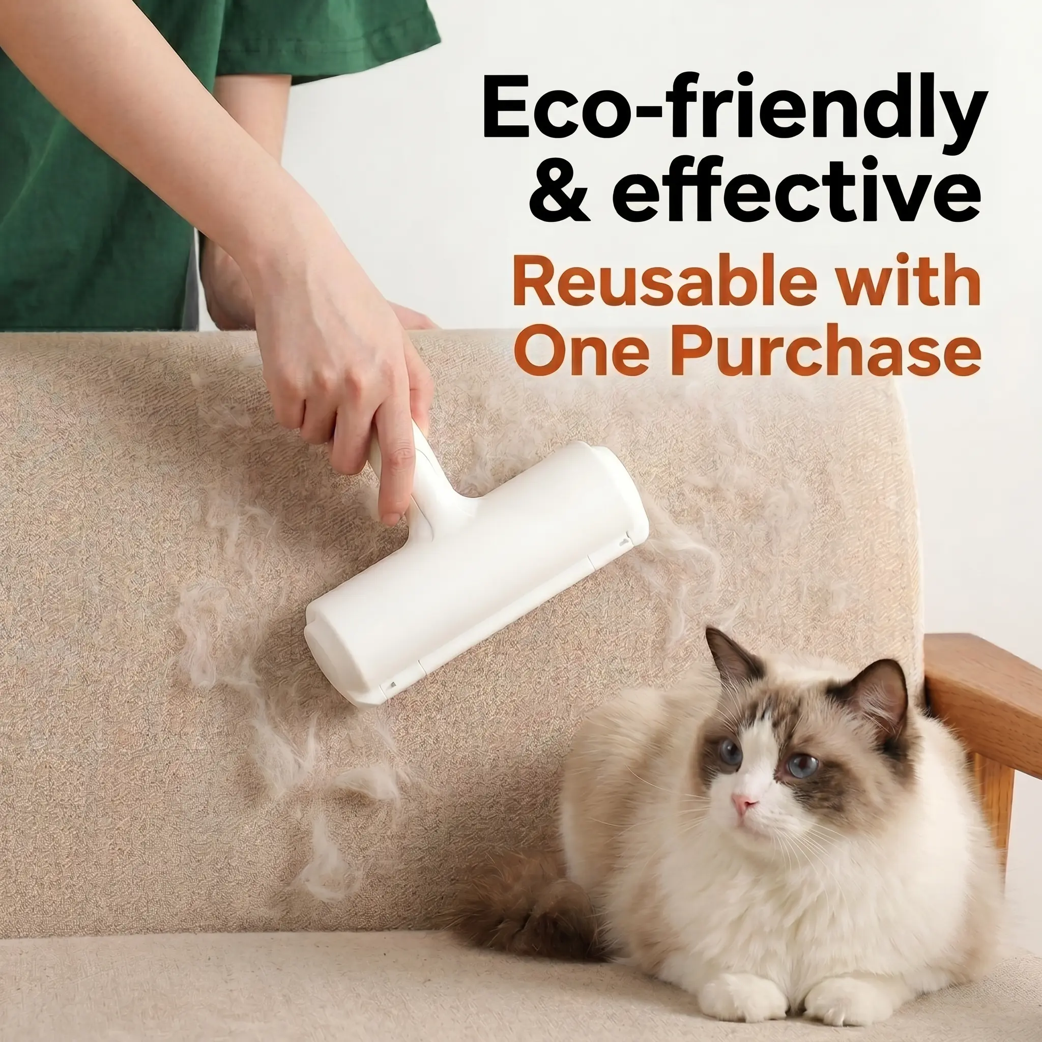 Reusable Pet Hair Remover Roller - Self-Cleaning Cat & Dog Fur Lint Roller with Storage Bin, No Sticky Paper or Batteries, for Sofa Bed Car Carpet Clothes Eco-Friendly Pet Hair Removal Tool