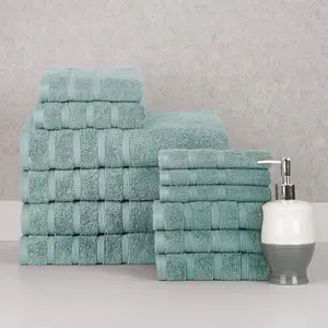 Bibb Home 12 Piece Zero Twist Egyptian Cotton Towel Set Bath Hand