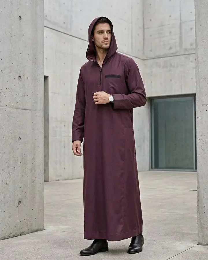 Men's Modest Islamic Hooded Thobes, Urban Jubbas Robes for Muslim Men