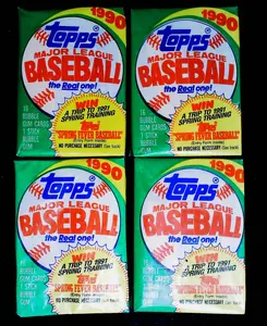 Four Unopened 1990 Topps Baseball Card Wax Packs