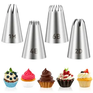 4pcs 1M 2D 6B 4B Cake Piping Tips, Cake Decorating Supplies Piping Tips, Pastry Decorating Tools, Piping Nozzles Decorating Tips, Baking Tools For Buttercream, Icing, Birthday Cake, Cupcake, DIY Art