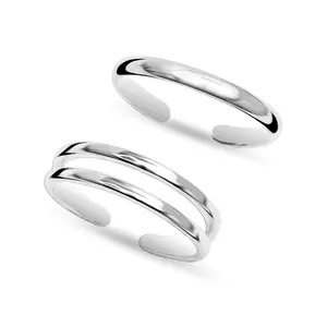 LeCalla 2 Pcs 925 Sterling Silver Minimalist Thin Band Ring Open Adjustable Toe Ring for Women
