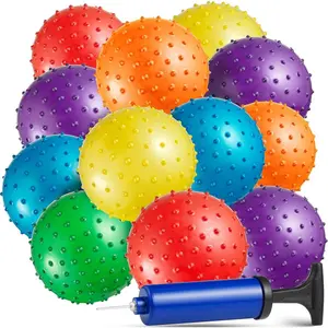 Mini Knobby Balls - Bulk 5 Inch Sensory Balls and Spiky Massage Stress Balls with Pump, Fun Bouncy Ball Party Favors