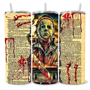 Michael Myers 20 oz Tumbler - BPA Free, Stainless Steel, Leak Proof, Clear Lid, Includes Straw