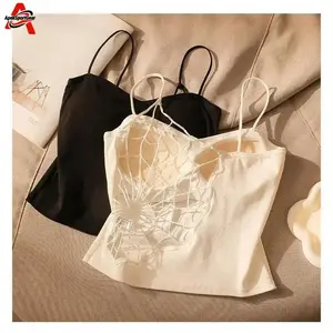 White Spider Web Back Cami Top for Women, Built-in Bra Backless Tube Top, Y2K E-Girl Cute & Sexy Going Out Top, Sleeveless Summer Layering Top for Daily, Streetwear & Party Wear Spaghetti Strap Basic workout sets women Minimalist Womenswear