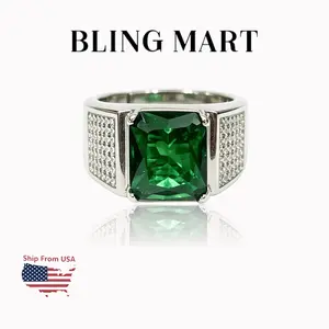 Green Zircon Men's Wide Promise Ring, Fashion Silver Color Luxury Jewelry Perfect for Anniversary Birthday Wedding Party Trendy Men's Accessories, Cubic Zirconia Rings wedding themed accessory