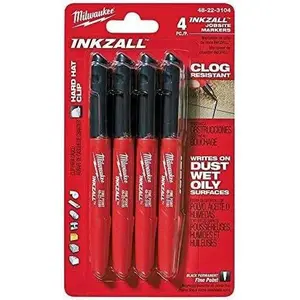Milwaukee 48-22-3104 Inkzall Point Marker, Fine, Black, 4-Pack