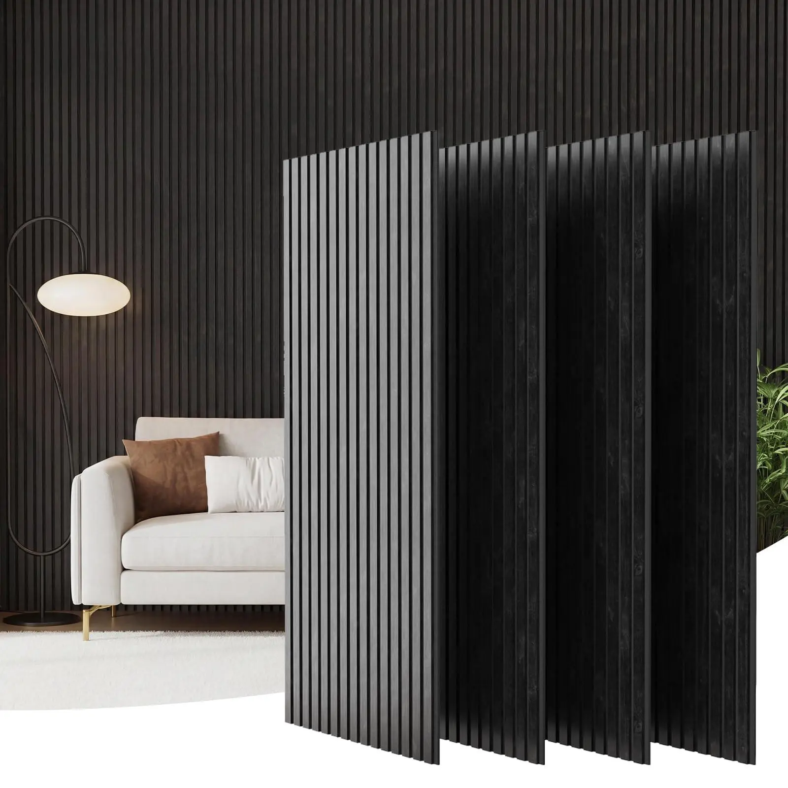 Black Wood Slatwall Acoustic Wall Panels (4 Pack, 47.2"x23.6", 31ft² Coverage) - Echo Absorption, Noise Reduction, Easy DIY Install, House Decor for Bedroom, Living Room