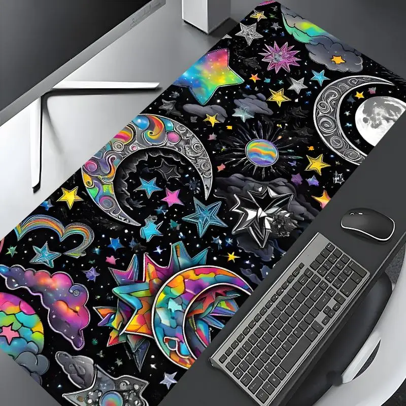 Gothic Moon & Starry Sky Pattern Mouse Pad, Large Gameing Mouse Pad, Aesthetic Desktop Decoration Protective Pad, Rubber Pad, Non-slip Lock Edge Work Pad, Computer Accessories For Desk, Desk Accessories