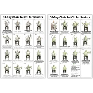 Daily Partner Tai Chi Chair Workout Chart for Seniors, Printable Wall Exercise Chart, 30-Day Seated Tai Chi Routine, Easy Step-by-Step Fitness Guide for Home & Rehab