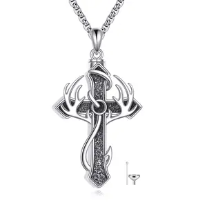 Cross Urn Necklace for Ashes 925 Sterling Silver Cross Cremation Necklace Hunting Jewelry Gifts for Women Men