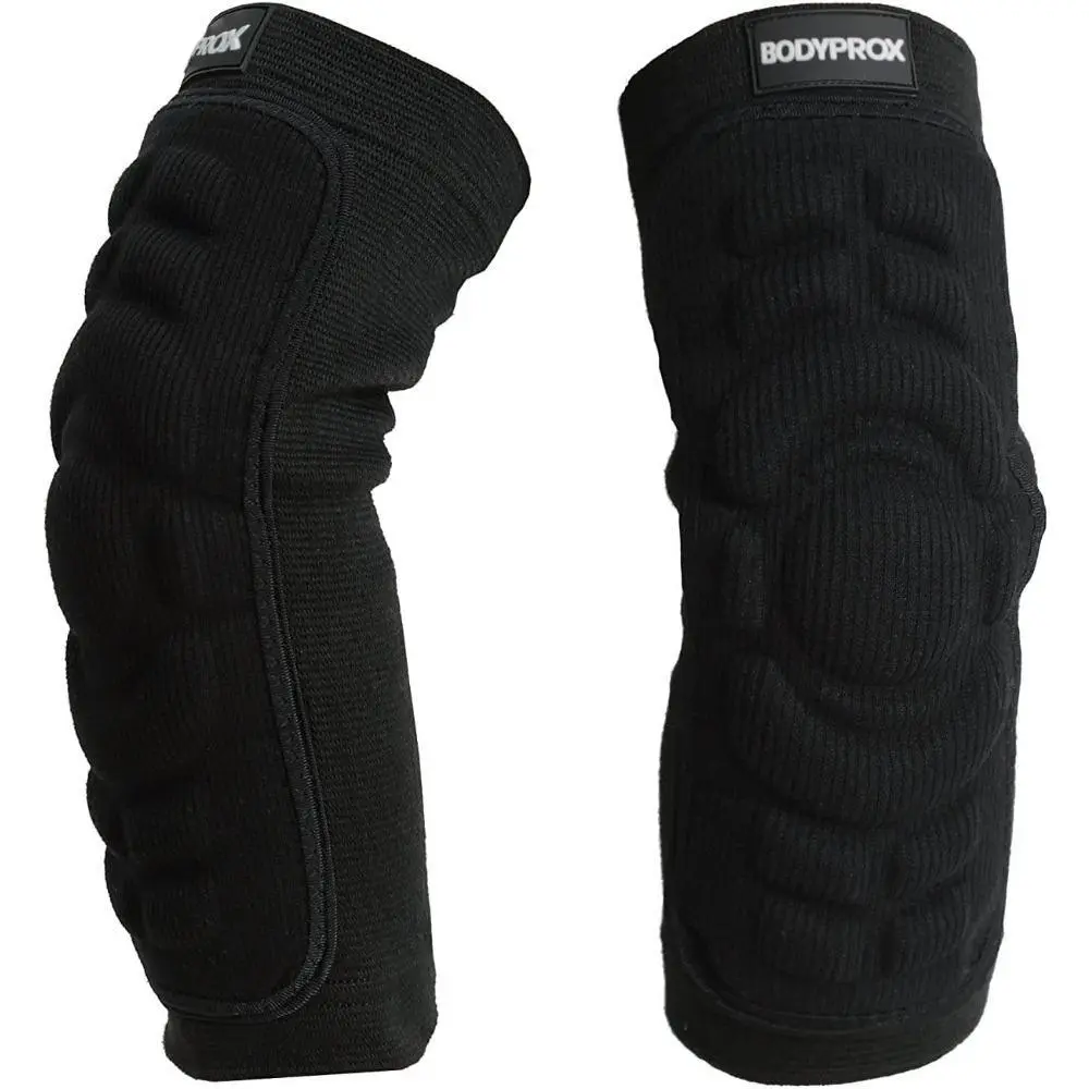 Bodyprox Protective Elbow Pad Sleeves (1 Pair), Breathable Polyester Knit with EVA Foam Padding, Compression Support for Volleyball, Snowboarding, Small/Large/3 Sizes Fit Anyone, Biking, Inline Skating, Form-Fitting, Improve Blood Flow, Arm, Increase Musc