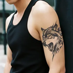 Wolf Head Temporary Tattoo Sticker, Waterproof Long-Lasting 7-15 Days, Semi-Permanent Herbal Tattoo, Non-Glare Fake Tattoo for Men and Women