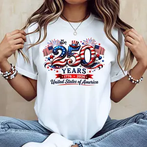 250 Years United States Of America Independence Day Patriotic Design T-Shirt White Casual Loose Fit For Everyday Wear And Outdoor Activities