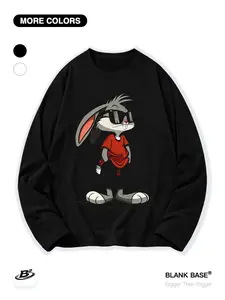 Classic Cartoon Looney Tunes Bugs Bunny Long Sleeve T-Shirt, Casual Breathable Unisex Streetwear for All Seasons, Trendy Graphic Tee