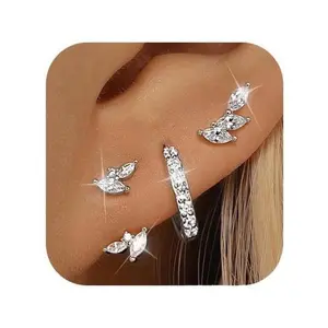 Sterling silver Earrings Set for Women, 14K gold plated Earrings Girls, 3 Pairs Earrings Set Hypoallergenic for Multiple Piercing