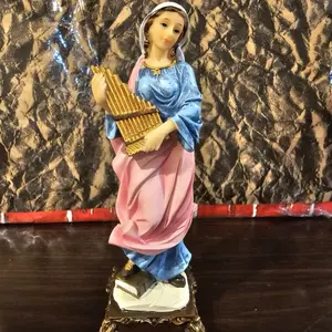 Santa Cecilia 8" $21.50 Figurine with Blue and Pink Dress and Gold Accents