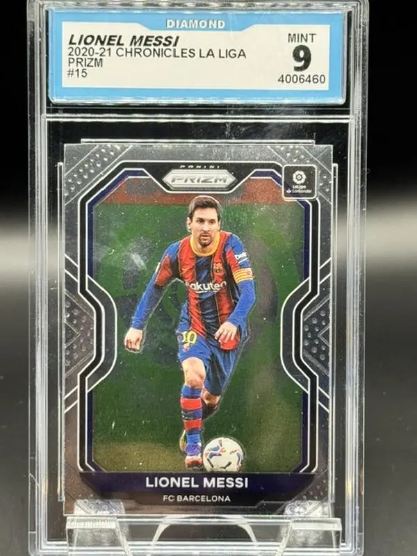 2020 Panini Chronicles Prizm La Liga #15 of FC Barcelona and World Cup Argentina SUPERSTAR Lionel Messi Soccer CardGraded Mint 9