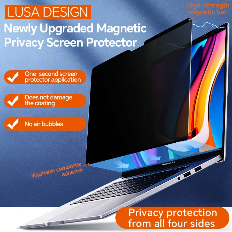 LUSA DESIGN Suitable for Apple MacBook Pro privacy screen protector, 360-degree magnetic anti-peeping, Air laptop 13-inch M2, 14-inch screen, 15-inch up and down anti-spy, Mac screen control, left and right privacy protection film
