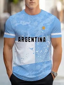 Argentina Pattern Men's Breathable Round Neck T-Shirt, Moisture Wicking Football Shirt, Sports Training Wear, All Seasons