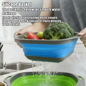 2PCS Collapsible Colander & Cutting Board Set, 2-in-1 Portable Foldable Vegetable Washing Basket & Chopping Board, Food Grade, Space Saving, Durable & Easy to Clean, for Kitchen Prep, Camping, Picnic & Holiday Gifting
