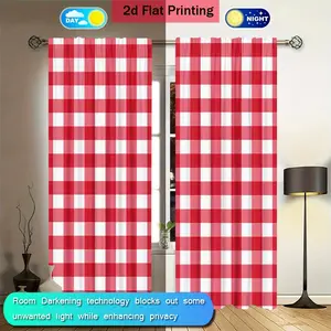 Classic Plaid Print Curtains, Multifunctional Filtering, Rod Pocket Hanging, Hand Washable, Home Office Decor