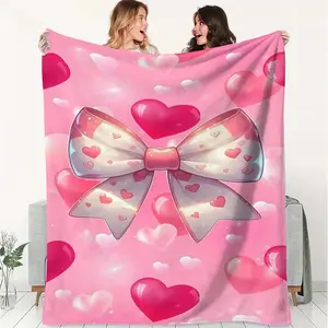 Pink bow sweet and dreamy cartoon Pattern Flannel Blanket, Fashionable Cute Themed Cover Blanket, Soft and Fluffy Warm Blanket, Outdoor Sports Blanket, Gift Blanket, Suitable for Living Rooms, Sofas, Offices, Camping, and Travel.