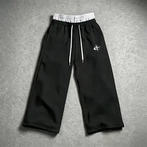 Casual street style straight leg loose sports sweatpants, fashionable double waisted drawstring embroidery suitable for versatile men's and women's casual pants Breathable Sporty Bottoms Soft Jogger Trousers Athleisure Fitness Leggings