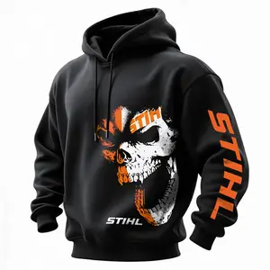Stihl Skull Hoodie, Printed Fleece-Lined Pullover, Unisex Streetwear, Chainsaw Lover Sweatshirt, Logger Gift, Outdoor Workwear, Warm Hoodie