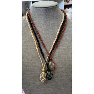 Uniquely crafted Hemp Macramé necklace with Aventurine crystal three colors to choose from