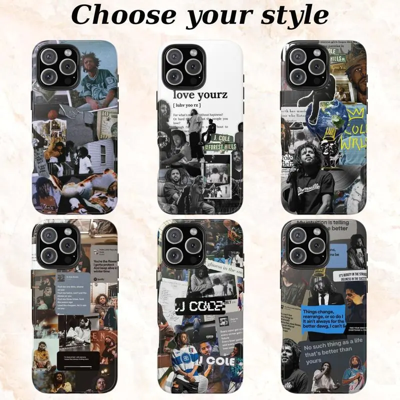 J. Cole Shiny Cellphone Casing, Music Fan Merch Accessories, Tough Shockproof Protective Cover, Compatible with iPhone 11-17 Pro Max/Plus & Samsung Galaxy S23-25, Fan Gift