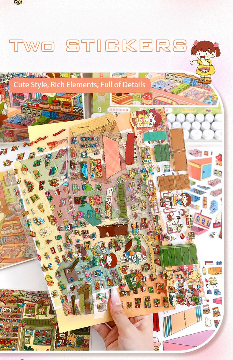 Corner Store Series – 3D Scene Sticker Kit,DIY Kawaii Diorama for Journaling & Scrapbooking,Nostalgic Cute Gift for Girls & Kids,PET Sticker Set
