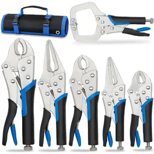 Vice Grips Pliers Set, 6- Locking Pliers Set, 6-1/2", 9-1/2"  Nose Vice Grips, 5", 7" and 10" Curved Jaw Vise Grip, 6" C-clamp Locking Pliers, Fast Release with Rolling Pouch