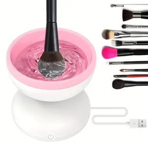 Electric Makeup Brush Cleaner Machine Powerful Friction Removes Residue on Make Up Brushes Set Sponge Powder Puffs Efficient Cleaning Portable Spinning Washer Save Cleanser & Shampoo USB Powered