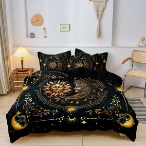 3-Piece Moon & Sun Print Decorative Bedding Set, Modern Bedroom Fashion Decor, Soft Comfortable Fabric, Home Interior Design