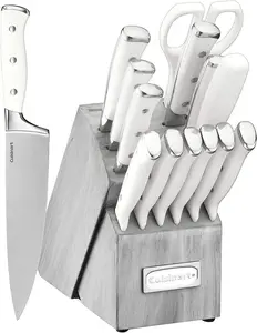 Cuisinart C77WTR-15PG Classic Forged Triple Rivet, 15-Piece Knife Set with Block, Superior High-Carbon Stainless Steel Blades for Precision and Accuracy, White/Grey