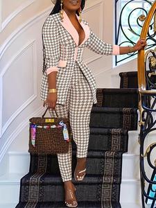 two-piece set women's houndstooth print blazer & skinny pants, elegant fashion casual comfy for daily outdoor wear, ladies clothes for all seasons