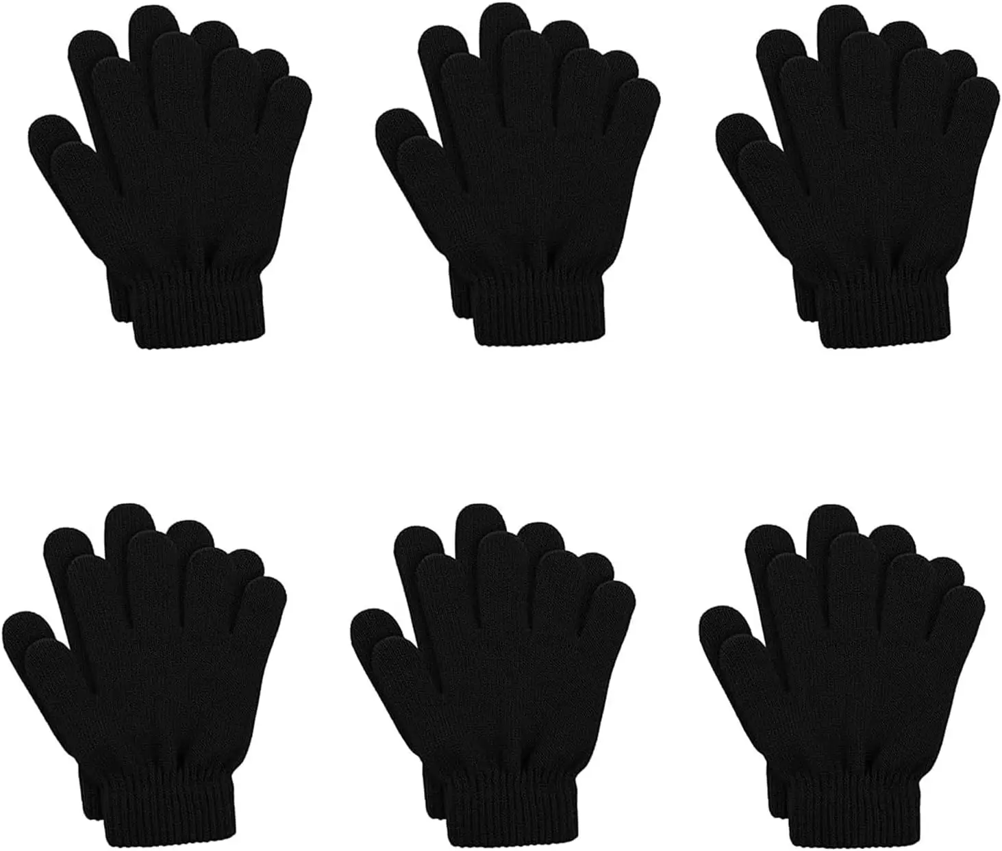6 Pairs Winter Magic Gloves Kids Stretchy Unisex Black Gloves Toddler Boys Girls Children Magic Knit GlovesGift.