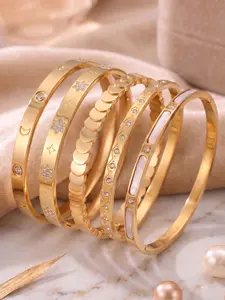 5-Piece Stackable Luxury Bracelets for Women, Casual Stainless Steel Bangle, Waterproof and Fade-Resistant, Perfect for Daily Wear, Bangles Bracelets Set