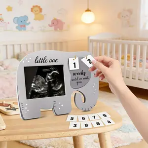 Wooden Ultrasound Countdown Elephant Photo Frame, Creative Cute Design, High Definition Display, Stable Stand, Baby Shower Gift, Decor