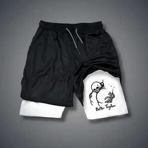 Men's Double-Layer Graphic Shorts - Black, Camo - Streetwear, Vacation Outfits - Sexy Short Bottoms for Menswear Ensembles